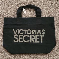 Black With Studs Big Travel Bag, Victorias Secret Set, Canvas Beach Bag, Victoria Secret Tote Bags, Carry On Suitcase, Victoria Secret Bags, Black Tote, Bras And Panties, Overnight Bag