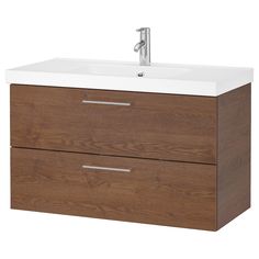 a bathroom vanity with two drawers and a faucet in the middle, on a white background