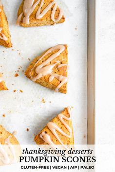 These Pumpkin Scones with Spiced Maple Glaze are gluten free, vegan, paleo, AIP, and super delicious!!! A perfect fall pumpkin dessert! #pumpkinscones #pumpkindesserts #pumpkinrecipes #falldesserts #fallbaking #fallrecipes #glutenfreebaking #fallbakingrecipes #thanksgivingdesserts #thanksgivingrecipes #holidaydesserts Aip Pumpkin, Paleo Holiday Recipes, Fall Desserts Pumpkin, Maple Icing, Vegan Scones, Fall Baking Recipes, Pumpkin Scones