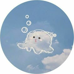 a white ghost floating in the sky with bubbles