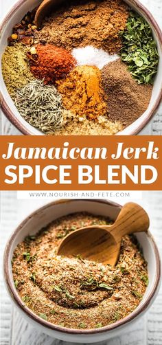 two bowls filled with different types of spices and the words, jamaican jack spice blend