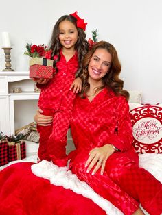 Mia Belle Girls Red Checkered Christmas Pajamas | Mommy and Me Pajamas Mommy Daughter Christmas Photoshoot, Mommy And Daughter Christmas Pictures, Xmas Photoshoot, Opening Presents, Xmas Outfit, Toddler Flower Girls, Matching Family Christmas Pajamas, Christmas Pics