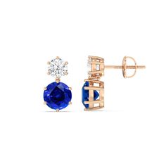 A wardrobe staple, these diamond earrings and their classic beauty will serve you well for years to come. Each earring features a pair of big sapphire and small round diamond, each set on a six-pong basket. With these earrings' refined sophistication, you can easily pair them with all kinds of outfits for all kinds of occasions. Sapphire Diamond Earrings With Brilliant Cut, Brilliant Cut Sapphire Diamond Earrings, Sapphire Round Cut Diamond Earrings, Brilliant Round Cut Sapphire Earrings, Formal Brilliant Cut Lab-created Sapphire Earrings, Sapphire Diamond Round Cut Earrings, Sapphire Diamond Earrings With Round Cut, Classic Sapphire Diamond Earrings, Classic Sapphire-colored Cubic Zirconia Diamond Earrings