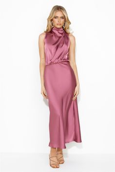 Confidence High Satin Midi Dress Rose Wedding Vision, Shower Dresses, Feather Dress, Cowl Neckline, Satin Midi Dress, Long Sleeve Lace Dress, Christmas Cross, Bridesmaids Dresses, Corset Dress