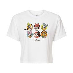 a white t - shirt with mickey mouse and other disney characters on the front,