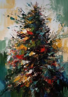 an abstract painting of a pine tree