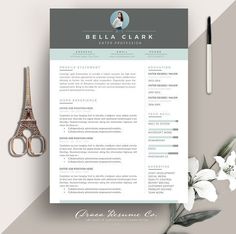 a professional resume template with flowers and scissors