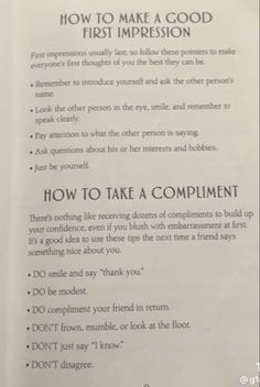 an open book with instructions on how to make a good first impression