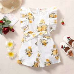 Summer Toddler Girls Sleeveless Belted Floral Print Romper Baby Boy Summer, Floral Print Rompers, Kids Fashion Clothes, Toddler Boy Outfits, Printed Rompers, Sleeveless Jumpsuits, Newborn Girl, Toddler Girl Outfits, Toddler Girls