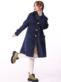 ❤mid-length hooded wool coat❤︎ Hooded Wool Coat, Tweed Coat, Wool Coat, Skirt Pants, Mid Length, Blue Color, Street Style, Sleeve Length, Wool