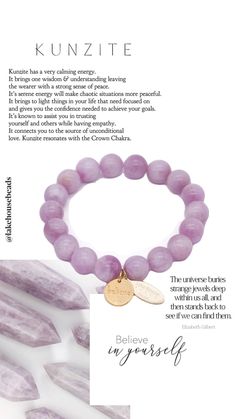 #lakehousebeads #kunzite #crystals #selflove #believe #healing #crystalbracelet #goldjewelry #vermeil #chunkyjewelry #summerbracelets #maximalistjewelry Lilac Stone, Kunzite Crystal, Living In Harmony, Crystal Bead Bracelet, Crystal Aesthetic, Semiprecious Stone Jewelry, Purple Jade, Stone Jewellery, Aesthetic Jewelry