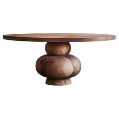 a round wooden table with three balls on the top and one at the base, against a white background