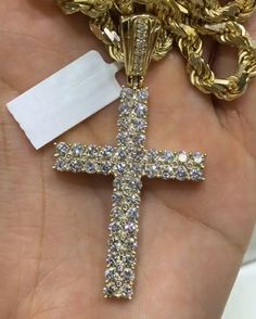 Diamond Cross Necklace, Iced Out VVS Moissanite Cross Pendant, Religious Jewelry, Hip hop Pendant, Cross Necklace, Bling Hip Hop Jewelry Diamond Necklace, Hip hop pendant, Cross pendant, Birthday gift, Gift for her, Diamond pendant 𝗖𝗵𝗲𝗰𝗸 𝗼𝘂𝘁 𝗼𝘂𝗿 𝘃𝗶𝗱𝗲𝗼 𝘁𝗼 𝘀𝗲𝗲 𝘁𝗵𝗲 𝗰𝗹𝗲𝗮𝗿 𝗣𝗲𝗻𝗱𝗮𝗻𝘁. ▪️  𝗣𝗲𝗻𝗱𝗮𝗻𝘁 𝗦𝗽𝗲𝗰𝗶𝗳𝗶𝗰𝗮𝘁𝗶𝗼𝗻𝘀 ⊦ Width: 35mm  ⊦ Height: 60mm  ▪️  𝗗𝗶𝗮𝗺𝗼𝗻𝗱 𝗦𝗽𝗲𝗰𝗶𝗳𝗶𝗰𝗮𝘁𝗶𝗼𝗻𝘀 ⊦ Stone Type: Moissanite / Cubic Zirconia ⊦ Stone Shape: Ro Yellow Gold Bling Pendant Necklace, Gold Crystal Round Cut Necklace, Gold Crystal Necklace With Round Cut, Gold Moissanite Bling Necklace, Diamond Necklaces With Round Pendant And Bling, Diamond Necklace With Bling Round Pendant, Gold Cross Necklace With Prong Setting, Diamond Bling Necklaces For Anniversary, Diamond White Cross Jewelry With Prong Setting