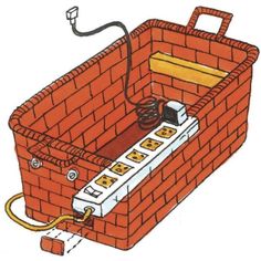 an illustration of a red brick box with wires attached to the top and bottom part