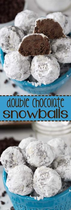 two plates filled with chocolate snowballs on top of a table