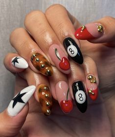 Painted Acrylic Nails, Nail Design Glitter, Cherry Nails, Nail Swag, Nail Art Ombre, Chic Nails, French Tip Nails, Funky Nails, Glue On Nails