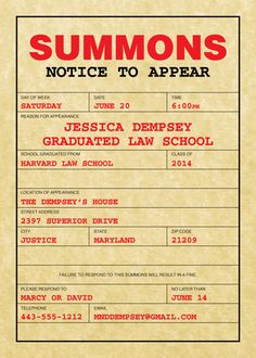 a poster with the words summonds notice to appear in red on parchment paper