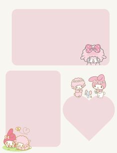 hello kitty and her friends are in the shape of heart shaped paper with pink background