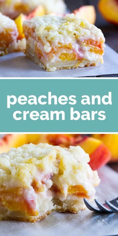 peaches and cream bars are the perfect dessert to eat for breakfast or brunch