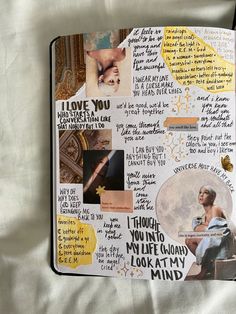 an open notebook with pictures and words on it