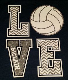 the word love is made up of glitter letters and a volleyball ball