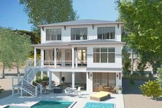 an artist's rendering of a house with pool and deck