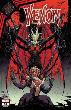 the cover to venom vol 1, featuring a woman in front of a demonic demon