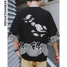 Privathinker 2018 New Men Short Sleeve T-shirts Man Harajuku Tshirts Male Streetwear Japanese Style Sea Ware Cloud Print t Shirt Cloud Clothes, Japanese Techwear, Cyberpunk Street, Oversize Tshirt Outfits, Techwear Cyberpunk, Estilo Harajuku, Japanese Shirt, Japanese Tshirt, Cloud Print