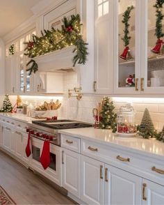 Festive House Decor, Holiday Kitchen Island, Christmas Kitchen Hood Decor, Under Cabinet Christmas Decor, Kitchen Light Christmas Decor, Small Christmas Coffee Bar Ideas, Christmas Decor Apartment Ideas, Over Kitchen Cabinet Christmas Decor, Christmas Diy Kitchen Decor