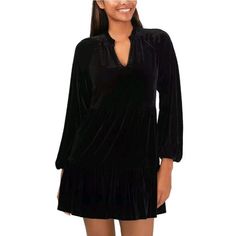 Cece Velvet Blouson Long Sleeve Babydoll Dress Rich Black Plus Size 3x Nwt Tiered, Flowy, A-Line Skirt Ling Sleeve Stretch 40" Long Goth, Academia Wedding Guest, Formal, Evening, Party, Cocktail Dress, Prom, Homecoming, Classic, Special Occasion, Date Night, Going Out Academia Wedding, Goth Academia, Dress Rich, Long Sleeve Babydoll Dress, Wedding Guest Formal, Party Cocktail Dress, Black Plus Size, Cocktail Dress Prom, Blouson Sleeve