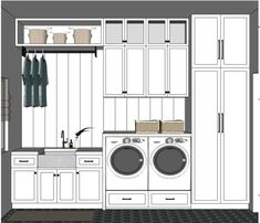 a drawing of a laundry room with washer and dryer