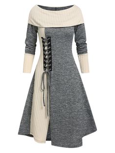 Size: XXXL Long Sleeve Patchwork Sweater Dress For Fall, Stretch Patchwork Dress For Winter, Stretch Patchwork Winter Dresses, Winter Stretch Patchwork Dresses, Stretch Winter Patchwork Dresses, Casual Patchwork Sweater Dress, Gray Long Sleeve Patchwork Dress, Fitted Long Sleeve Patchwork Sweater, Modest Plus Size Fashion