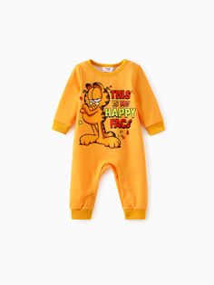 Let your baby cozy up in this officially licensed Nickelodeon Garfield printed jumpsuit that is both soft and comfortable. Perfect for any occasion, this jumpsuit features a fun and cute graphic design that will surely bring a smile to anyone's face.
* Product features: Garfield printed jumpsuit
* Fabric characteristics: Soft and comfortable
* Piece of product: 1 jumpsuit
* Neckline: Round neckline
* Sleeves: Short sleeves
* Style: Graphic design with Garfield catchphrase
* Fit: Regular fit
* Length: Full-length Cute Graphic Design, Sleeves Style, Catch Phrase, Printed Jumpsuit, Cozy Fits, Matching Family Outfits, Happy Face, Family Outfits, Boy Girl