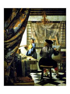 a painting of two women in an artist's studio