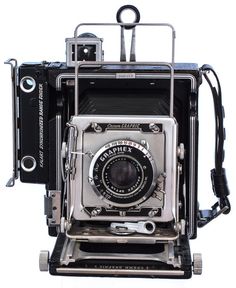 an old fashioned camera is shown on a white background