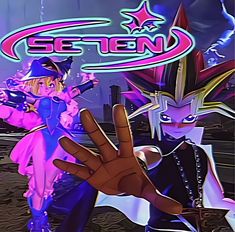 an animated image of two people in front of a neon sign with the word geffenn on it