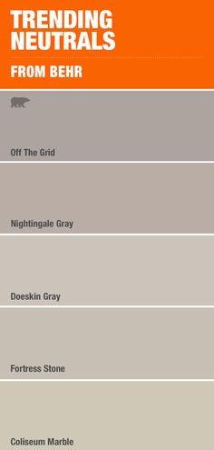 the color scheme for modern farmhousee from behr, featuring gray and oranges