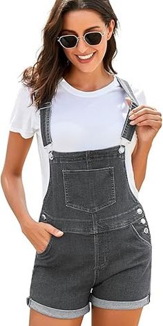 Trending Style // Show off your fun style this season wearing this grey adjustable straps denim bib shorts overalls. Rolled Hem, Fun Summer, Summer Look, Summer Wear, Summer Looks