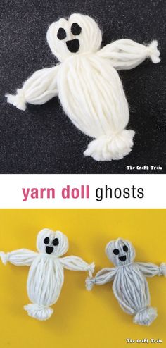 yarn doll ghostes are shown in two different colors