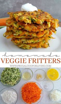 some veggie fritters are stacked on top of each other and ready to be eaten