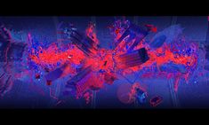 an abstract painting with red and blue colors on the image, it appears to have been altered