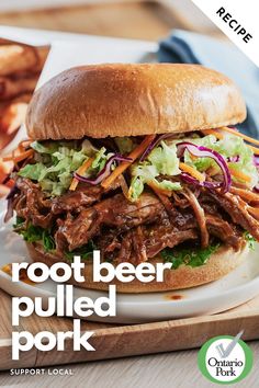 Root Beer Pulled Pork Recipe Recipes Pulled Pork, Root Beer Pulled Pork, Rootbeer Pulled Pork, Beer Pulled Pork, Bbq Pulled Pork Recipe, Hot Sandwiches, Pulled Pork Sandwiches, Recipes Pork