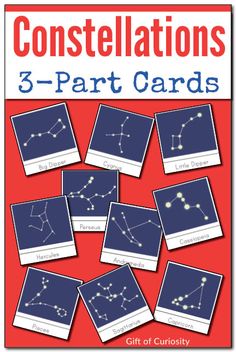 the book cover for constellations 3 - part cards with pictures of stars in them