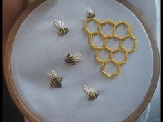 Honey Bees Embroidery tutorial - YouTube Embroidered Honey Bee, Honeycomb Embroidery Design, Bee Hive Embroidery, Beehive Embroidery, Honey Embroidery, Bees Embroidery, Embroidery Designs Drawing, Honey Bee Embroidery, Easy Embroidery Designs