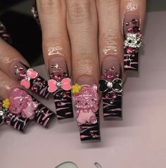 Nails Charms, Bling Nail Art, Duck Nails, Y2k Nails, Pretty Nail Art Designs