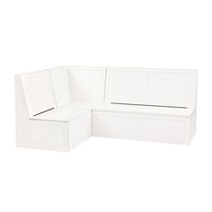 a white corner bench with two benches on each side and one seat facing the other