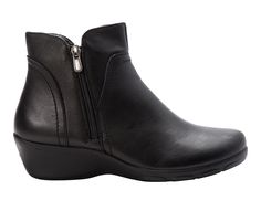 Smooth, full-grain leather upper, Easy zip-up closure, Approx. 1 3/4 inch heel, Classic round toe, Removable, synthetic foam insole made from recycled materials, Durable and lightweight synthetic outsole, Prop� branding details | Women's Propet Waverly Booties in Black Size 7.5 Wide Pu Heels, Shoe Carnival, Black Boots Women, 4 Inch Heels, Womens Boots Ankle, Black Booties, Leather Booties, Casual Boots, Full Grain Leather