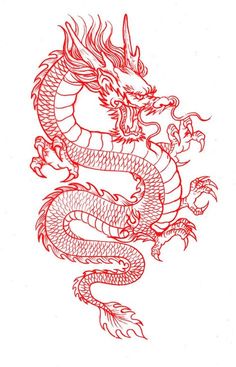 a red dragon tattoo design on white paper