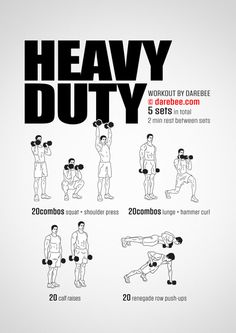 a poster showing how to do heavy duty with dumbbells and barbell curls