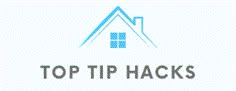 the top tips logo is shown on a white background with blue and black letters that read,'top tip hacks '